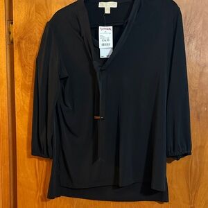 MICHAEL Michael Kors Black V-Neck Tie-Front Blouse